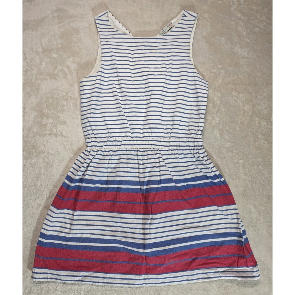 Zara White Striped Dress with Blue and Red Bands
